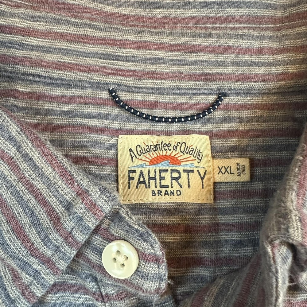 Faherty Brand Polo Shirt Mens XXL Gray Red Stripe‎ Pima Cotton Stretch Casual - Picture 4 of 8